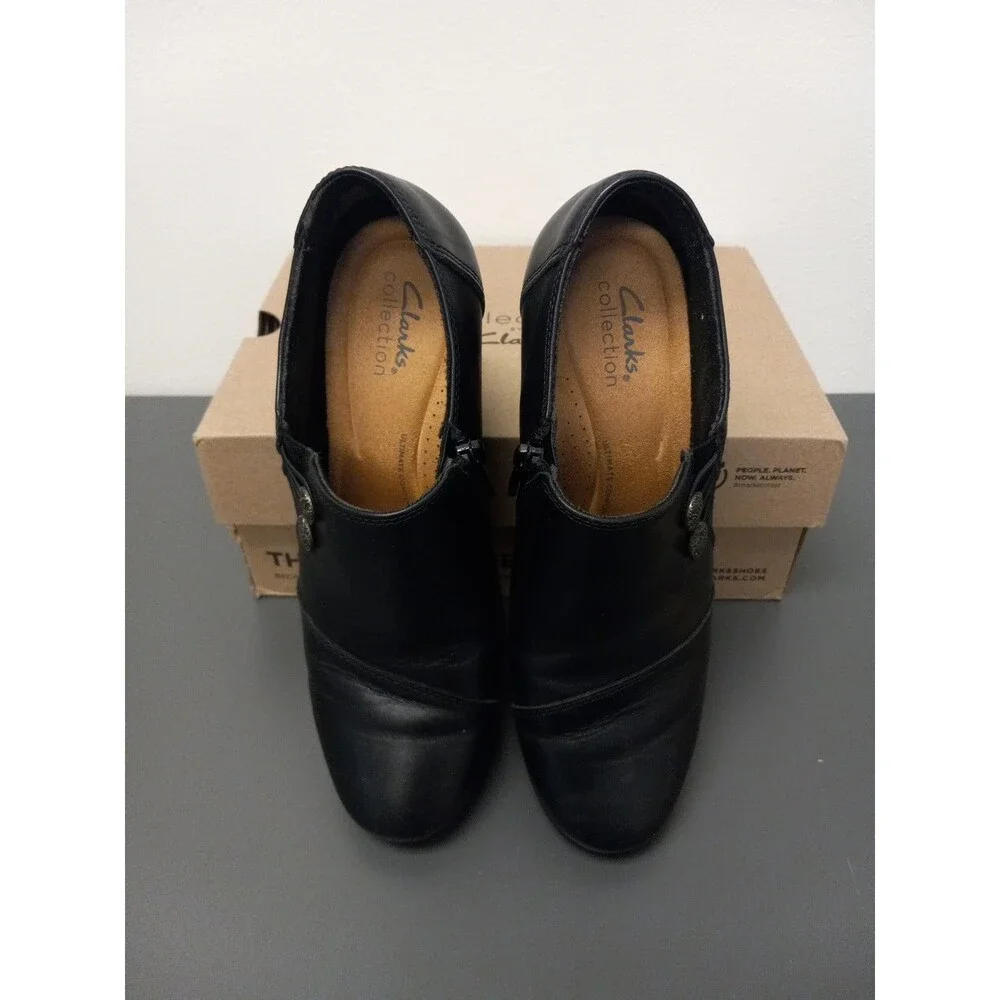 Clarks Women's Shoes Size 7.5 Black Emslie Warren Leather Ankle Booties Side Zip - Picture 5 of 8